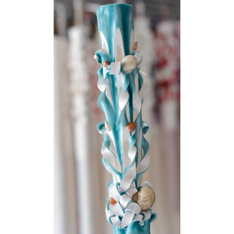  Turquoise Handmade Sculpted Candle with Two Carved Ends