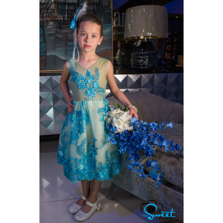 Blue Lace Flower Design Dress