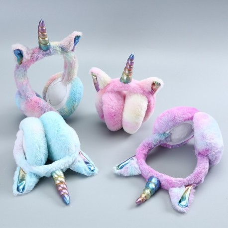 Cute Fluffy Unicorn Earmuffs With Unicorn Horn and Glitter Ears