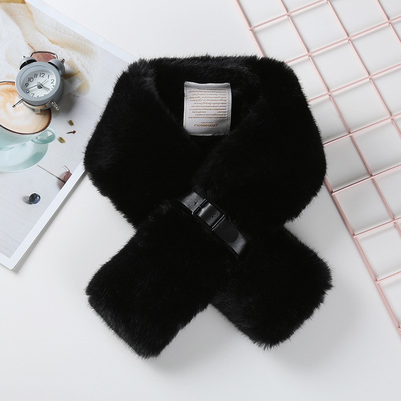AYYUFE Solid Color Wide Warm Clip Buckle Winter Scarf Women Faux Fur Scarf  Neck Warmer Fashion Accessories 