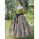 Luxury Green Velvet Princess Dress with Floral Design