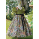 Luxury Green Velvet Princess Dress with Floral Design