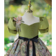 Luxury Green Velvet Princess Dress with Floral Design