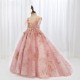 Luxury Shades of Pink Princess Dress with Floral Design and Feathers