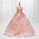 Luxury Shades of Pink Princess Dress with Floral Design and Feathers