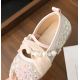 Cute Rhinestones Light Pink/ White Low Heel Shoes with Pearls and Tulle Ribbon Belt