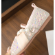 Cute Rhinestones Light Pink/ White Low Heel Shoes with Pearls and Tulle Ribbon Belt